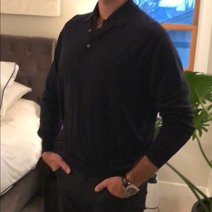 Brunello Cucinelli black cashmere longsleeve polo